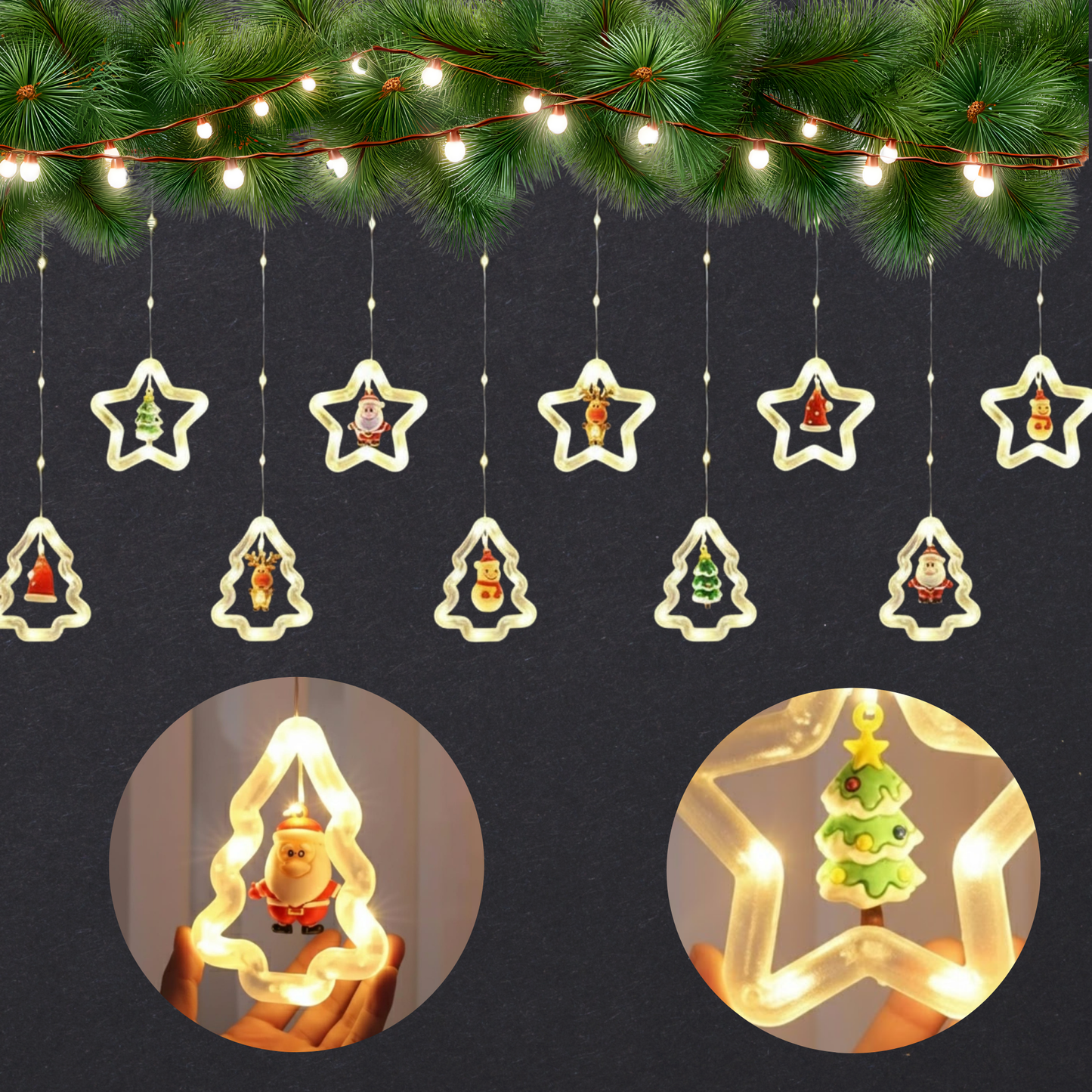 Christmas Star & Tree LED Curtain String Lights