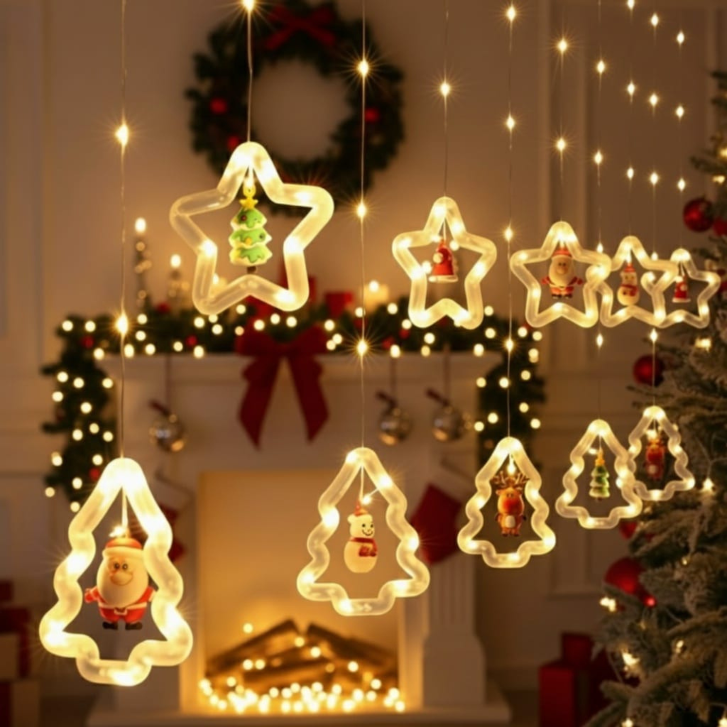 Christmas Star & Tree LED Curtain String Lights