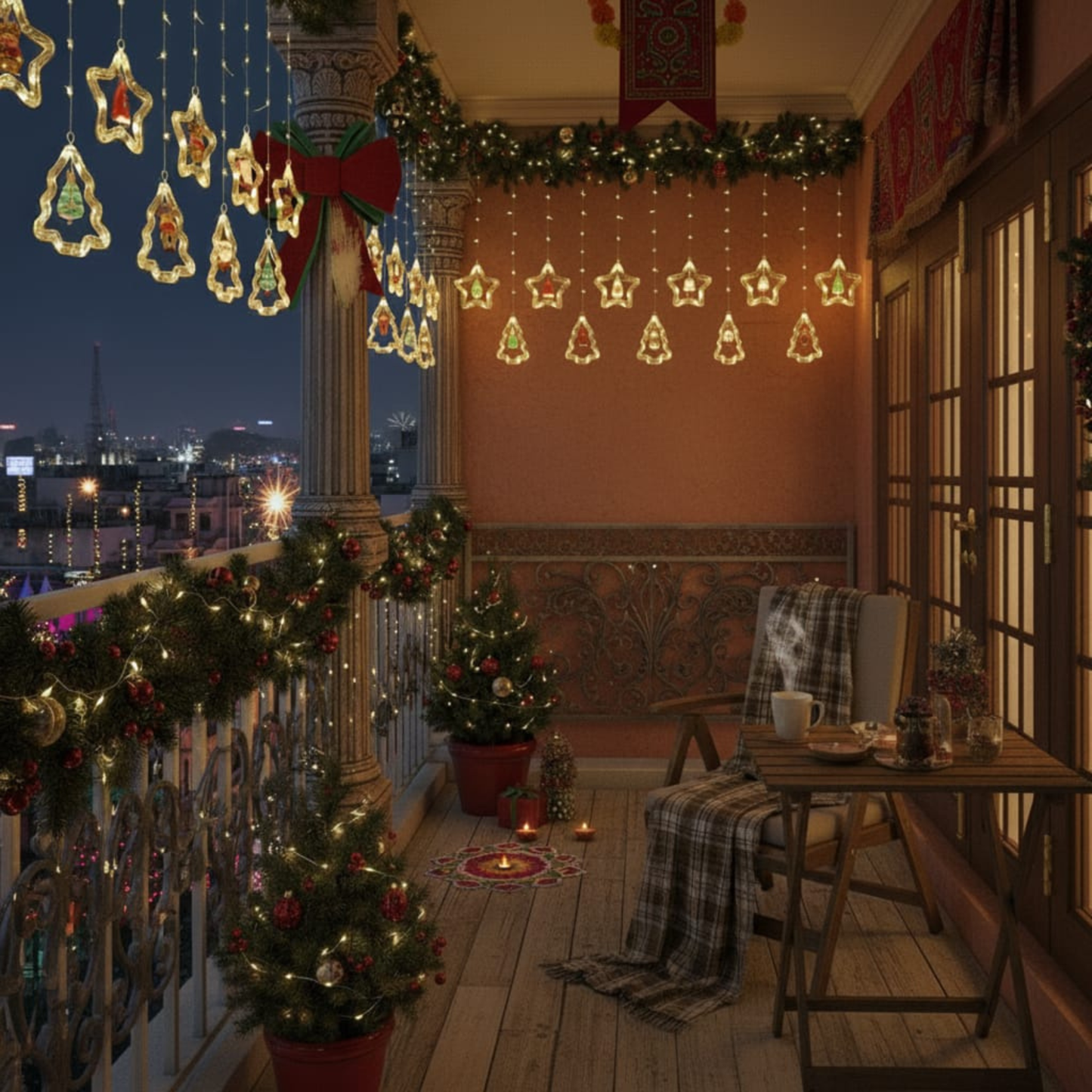 Christmas Star & Tree LED Curtain String Lights